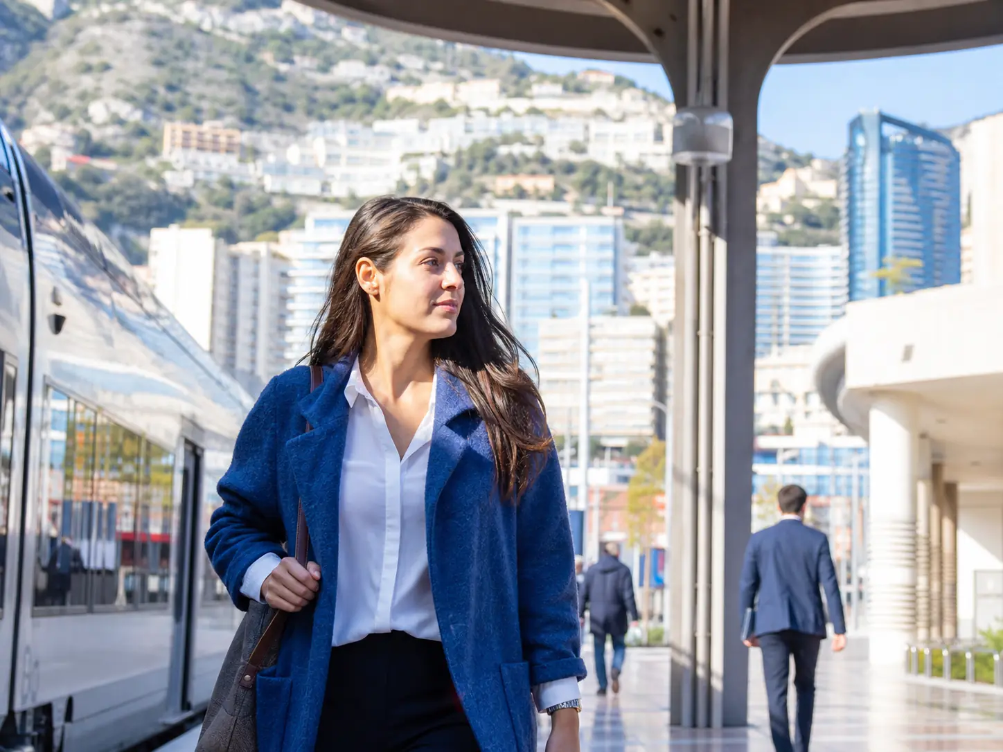 Travailleuse frontalière arrivant en train à Monaco