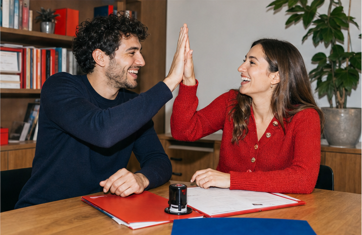 Deux candidats célèbrent la validation de leur permis de travail