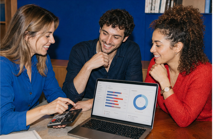 Trois recruteurs construisent une fourchette salariale avec un calculateur
